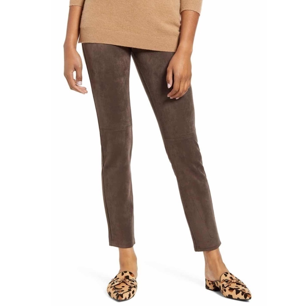 Hue microsuede straight leg leggings in espresso